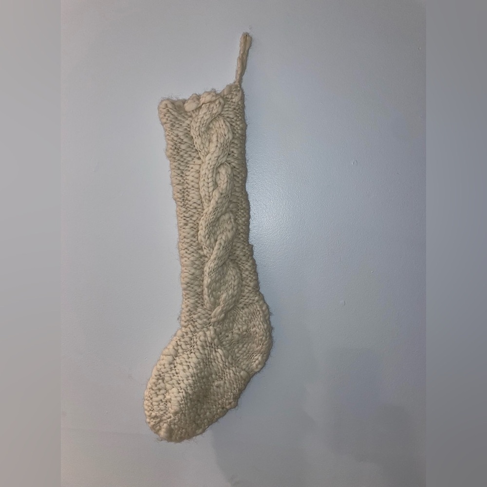 Wool Cable Knit Chunky Ivory colored Holiday Stocking by The White Company